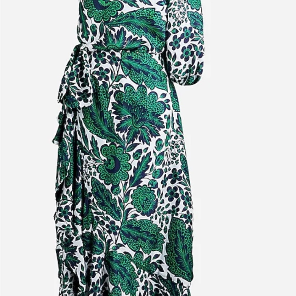 NWT Collection one-shoulder ruffle-hem dress in emerald floral size 2 zipper. - Picture 2 of 4